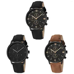 Нарученные часы мужчины аналоговое Quartz Movement Watch Leather Bracelet Band для ежедневного использования бизнес -рабочие знакомства