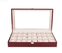 Titta på lådor Fall 24 Slots Red Bright Lacquer Träbox Organiser Luxury Stora smycken Display Storage Box CUDIONS FALL WOD GIF4682255