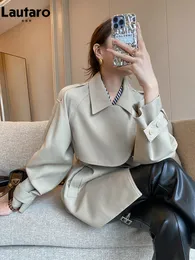 LaUtaro Spring Autumn Elegant Chic Trench Coat for Women With Raglan Sleeve Belt Belted Basted Luxury Designer Roupos 2023