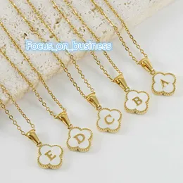 Nature Shell Pendant Lucky Four-leaf Clover 18K Gold Plated Initial Letters Stainless Steel Necklace for Women Jewelry Gift