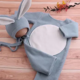 2st Baby Hat Bodysuit Set nyfödd fotografering Rekvisita kostym kanin hattar romper jumpsuit kit spädbarn foto dropshipping