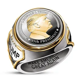 Trump Statue Pierścienie pamiątkowe Mężczyzny Monety High Jewelry Party Party Party Punk Punk Jewelry Gift