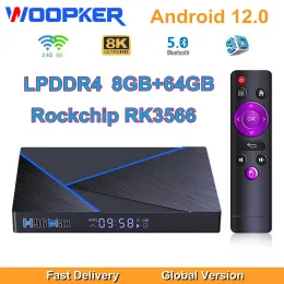Box Woopker Android 12 TV Box RockChip RK3566 8K 2.4G 5G WiFi 8G 64 GB BT5.0 H.265 1000M LAN Ricevitore di media globali H96 Max V56