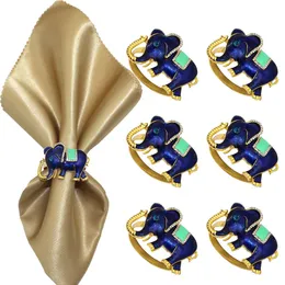 6pcs luxuosos de elefante azul de elefante de metal anéis
