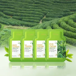 4pcs Green Tea Skin Care Sets Pack Korean Cosmetics Tratamento de acne Face Creme de creme para os olhos Cuidados de rosto para mulheres Sakura