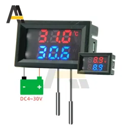 5V 12V 24V LED Display Dual Digital Temperatur Sensor DC 4-30V enkelspänning Dual Termometro Digital med NTC 10K 3950 sond