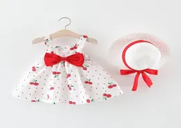 Toddler Dress For Girls Sleeveless Cherry Bow Princess Dresses Bow Hat Outfits 1st Birthday Dress Bebek Elbise Baby Girl Cothes7015290