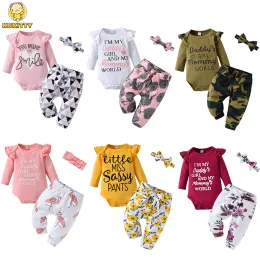 Pantaloni 3pcs/set neonato bambino in cotone abbigliamento set lettere di moda stampata con pantaloni floreali pantaloni floreale abbigliamento