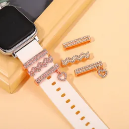 Para Apple Watch Band Water Riples Charms Metal Ring Diamond Diamond Ornament Smart Watch Silicone Strap Acessórios