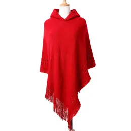 Nya kvinnliga damer Tassel Cape Coat Fringe Poncho Oblique Stripe Coat Bohemian Shawl Scarf