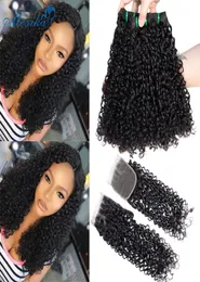 LX Brand Moxika Fumi Hair Weave Pixie تجعيد الشعر مع الإغلاق مزدوج اللوحة Remy Pissy Pissy حزم الإنسان مع Clostu3289718