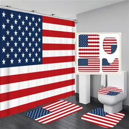 US-amerikanische Flagge Duschvorhang Sets Amerika Flagge gedruckte Badvorhänge Badezimmer Dekor Toilettendeckel Abdeckung Nicht-Schlupfteppichmatten Matten