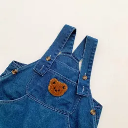 Visgogo Baby Spring Autumn Clothes Orso ricamo da ricamo in denim salto nero a strisce a strisce per bambini ragazzi ragazze carine set