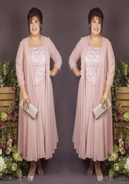 2 Piece Ankle Length Mother of the Bride Dresses Suits With Long Jacket Plus Size Chiffon Spets Wedding Guest Dress Groom Mor PA7757022