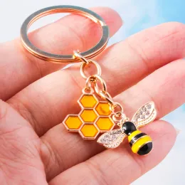 Niedliche Tierschlüsselkäse Biene Wabe Key Ring Garden Schlüsselketten Souvenir Geschenke für Frauen Männer Handtasche Accessorie Schmuck