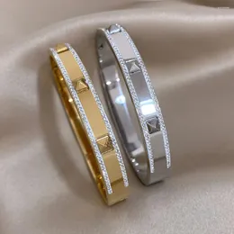 Bangola del rivestimento in acciaio inossidabile da 18K Bangles lisci per donne Shiny Sinestone Gold Oro Braccialetti di colore di gioielli