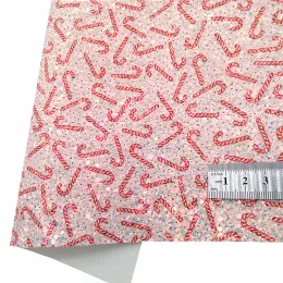 Pink Snowmen Glitter Leather Sheets Crushes Candy Cane Tryckt glitterläder Snöflingor Faux läder för Bow DIY 21x29cm Q1505