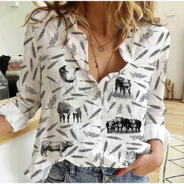 Camisas de blusas femininas YX Girl Hereford Cattle Pattern Women Linen Camise