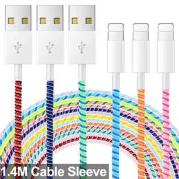 140cm 화려한 나선형 USB 충전기 케이블 코드 보호기 랩 케이블 와인딩 iPhone Samsung Xiaomi Data Cable Protector 라인