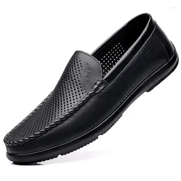 Casual Shoes Ly Men's Summer Loafers äkta läder Soft Man Slip-On Cowout Cowhide Zapatillas Hombre