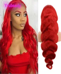 Brezilya İnsan Virgin Saç Kırmızı 13x4 Dantel Ön Peruk Vücut Dalgası Saf Renk Yirubeauty 150 210180 Yoğunluk7921337