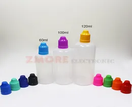 60 ml 100 ml 120 ml Elektronik Pe E Liquid Bottle Droper Plastic Ejuice Tomma flaskor Barn Proof Caps Long Thin Needle Tips Transl9753047