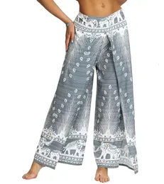 Женщины с высокой талией открытые штаны Широкие штаны Цифровые печатные повседневные плюс йога Женщины Таиланда Богемия Полиэстер 240402