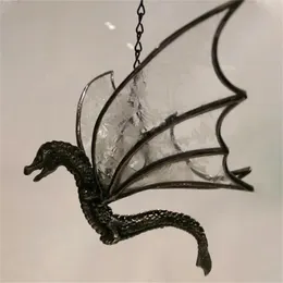 Estatuetas decorativas dragão pendurado em panado suncatcher handmade vidro janela halloween decoração parede de mesa de decoração