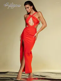 Sıradan Elbiseler Ailigou 2024 Yaz Kadın Kırmızı Seksi Kolsuz Açık Arka Bollow High Split Bandage Elbise Zarif Ünlü Parti