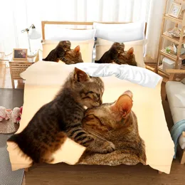 Baby Cat Bedding Set Lovely White Kitten Bed Linen Single Double Queen King Twin Size Duvet Cover Set Kids Girls Room Decor Gift
