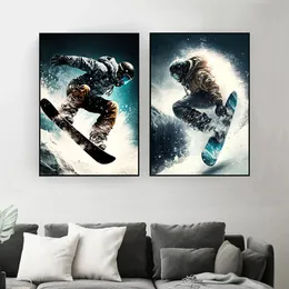 Winter Sports Skier Ski Posters and Prints Canvas Painting Snowboard Skiing Splash Wall Art Pictures for Living Room Home Decor