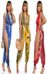 Kvinnliga bandage overaller tiedye sommarkläder väst jumpsuits backless rompers bodycon ärmlös split capris s2xl säljer dh6124800