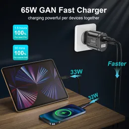 USLION GAN 65W USB C Laddare Snabbladdning Korea Plug PD USB-C Typ C Snabb USB-laddare för iPhone 13 Xiaomi Samsung Max MacBook