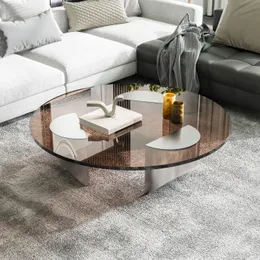 Okrągły szklany klinowy stolik kawowy z wytrzymałymi wypolerowanymi stalowymi nogami Wsparcie dla domowego biura w salonie