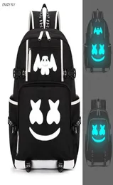 Marshmello Luminous USB -ноутбук рюкзаки Американская загадка DJ School School Sack для подростков мужчина женские девочки для мальчиков.