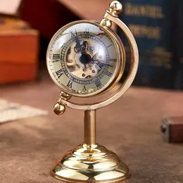 Högkvalitativ gyllene mekanisk fickklocka unik bordsklocka gåva för män globe transparent steampunk drop 240327