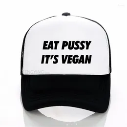 Ball Caps Eat Pussy Its Vegan Letters Print Baseball Cap Casual Cotton Hipster Funny Mesh For Summer Adjustable Trucker Hat