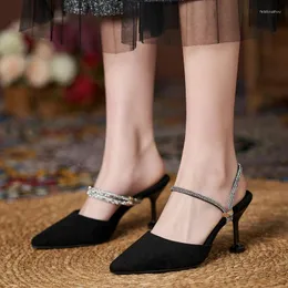 Size Summer 31-43 Large Sandals Women Fashion Two Wear High Heels Thin Heel Point Toe Black Small Women's Shoes 49372 's