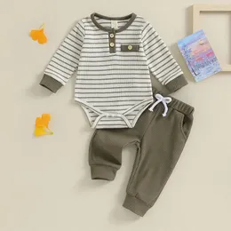 Set di abbigliamento Suefunskry Born Boys 2 pezzi pantaloni per manica a strisce a strisce lunghe e abiti da autunno a primavera a colori solidi