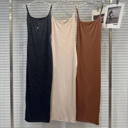 Casual Dresses PREPOMP 2024 Summer Arrival Sleeveless Rhinestone Diamonds Mesh Slim Spaghetti Strap Long Dress Women GP793