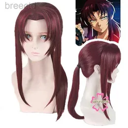 Anime Costumes Anime Black Lagoon Rebecca Revy Cosplay Wine Dark Red Ponytail Długie syntetyczne włosy Halloween Party + Wig Cap 240411