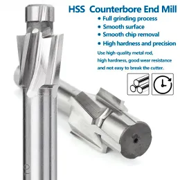 XCAN 1PC HSS Counterbore End Mill M3.2-m20 4 Flöte Pilot-Schlitzbit-Gegenkolbenmühlenmühlenschneider für Holz-/Metallbohrungen