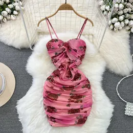 Casual Dresses Summer Women Print Spaghetti Strap Dress Fashion Strapless Backless Skinny GASE PLICED MINI VESTIDOS SEXY KVINNA