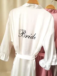 Blush ruffle Silk Kimono Custom Robe for the Wedding Bride White Personalized Brides Texa Robes Bachelorette Party Satin Gown New