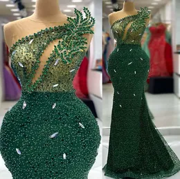 2024 ASO EBI ARABIC MERMAID DARK GREEN PROM Dress Crystals Sexy Evening Party Second Sectree Onvisply Condagement Dresses Robe de Soiree ZJ363