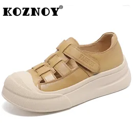 Kleidungsschuhe Koznoy 4cm Frauen Moccasins Britische Haken Rom natürliche Kuh Echt Leder Sommerplattform Wedge Ladies Loop Weave Mary Jane