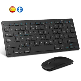 Combos Spanish Bluetooth Tangentboard Mouse Combo Bluetooth Möss Trådlös Ultra Slim Mute för Mac iPad iPhone iOS Android Windows