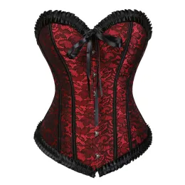 Sapubonva Corset Bustier Top для женщин плюс размер переоборудованный цветочный нижнее белье сексуальное викторианское кружевное наложение Винтажный костюм черный