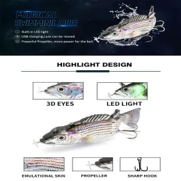 Konstgjorda smarta bete lockar för fiske swimbait elektronisk robot USB Ny laddningsbar LED -ljus själv simning 13cm45g