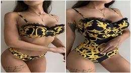 Women Gold Flower Swimwear Bikini Set Push Upswimsuit Bareding Sumping Suit 33387170